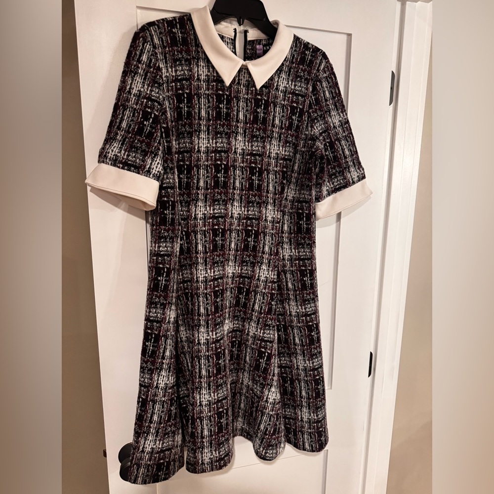 DKNY Black, white and purple tweed Patterned dress